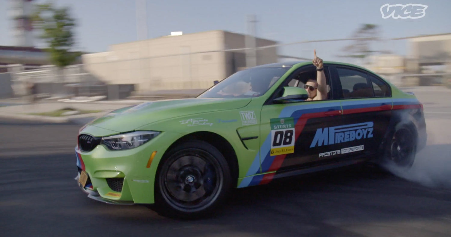 Underground racer Joseph Tedesco aka Joey, a star in Vice Street Gods series with Mpireboyz, performs burnouts at NYC car club meetup.